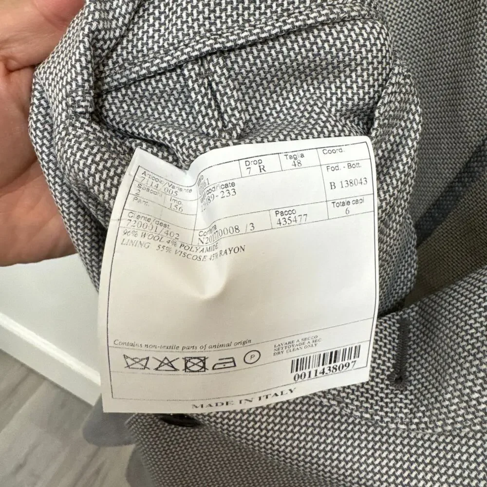 Belvest Wool Grey Houndstooth Unstructured Sport Coat 48 NEW Blazer Italian
